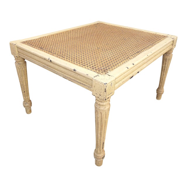1960s French Provincial Cane Top Distressed Crackle Finish End