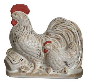 Hagi Ware Rooster and Hen Ornament by Tenryū