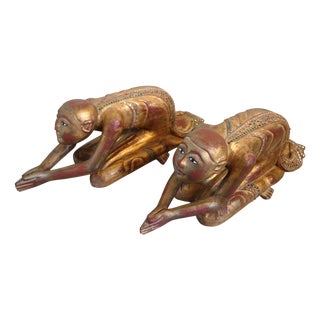 Burmese Artist, Statues of Buddhist Monks in Prayer, 19th Century, Wood, Set of 2 For Sale
