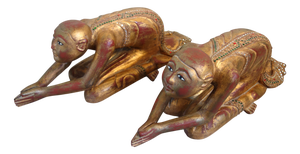 Burmese Artist, Statues of Buddhist Monks in Prayer, 19th Century, Wood, Set of 2
