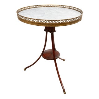 18th Century Louis XVI Style Pedestal Table in Mahogany, Marble and Gilt Bronze from Pierre Denizot, Paris For Sale