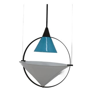 Vintage Italian postmodern Tension Glass Hanging Pendant Chandelier For Sale