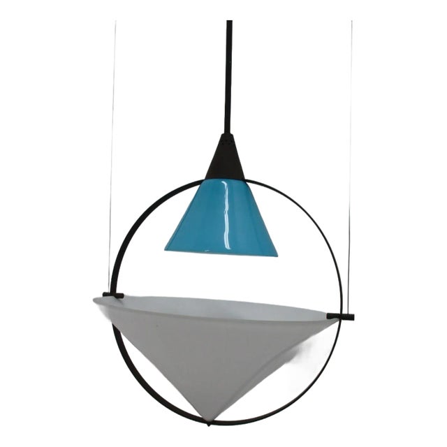Vintage Italian postmodern Tension Glass Hanging Pendant Chandelier For Sale