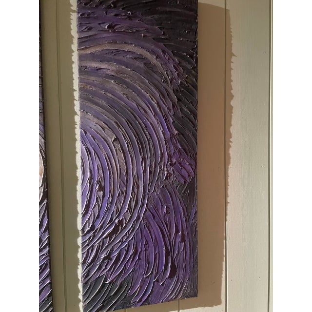 2020s Textured Purple & Silver Triptych | 3 Panel Statement Piece For Sale - Image 5 of 6