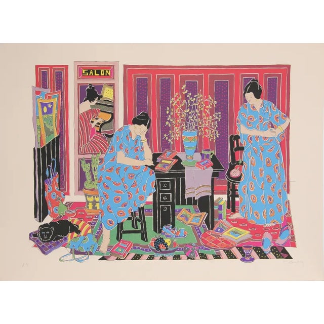Estelle Ginsburg, "Salon," Lithograph For Sale