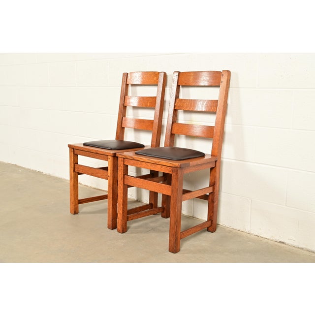 Charles Limbert Limbert Antique Mission Oak Arts & Crafts Ladder Back Dining Chairs, Pair For Sale - Image 4 of 15
