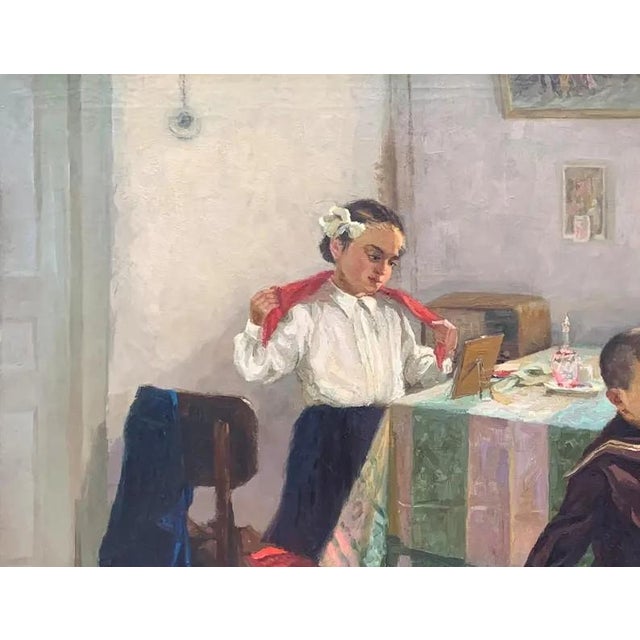 Soviet Children Portraits Oil Painting Original Ukrainian Artist Osenniy m.s. 101-129 1950e 101-129 For Sale - Image 4 of 6