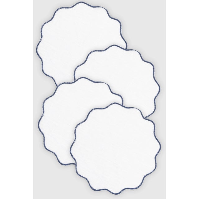 Contemporary Olas Navy Linen Cocktail Napkins by Los Encajeros, Set of 4 For Sale - Image 3 of 3