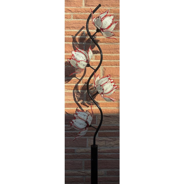Vintage Metal and Glass Floor Lamp with Lotus Flower Shade, 1970s, in Very Good conditions. Designed 1970 to 1979 I have...