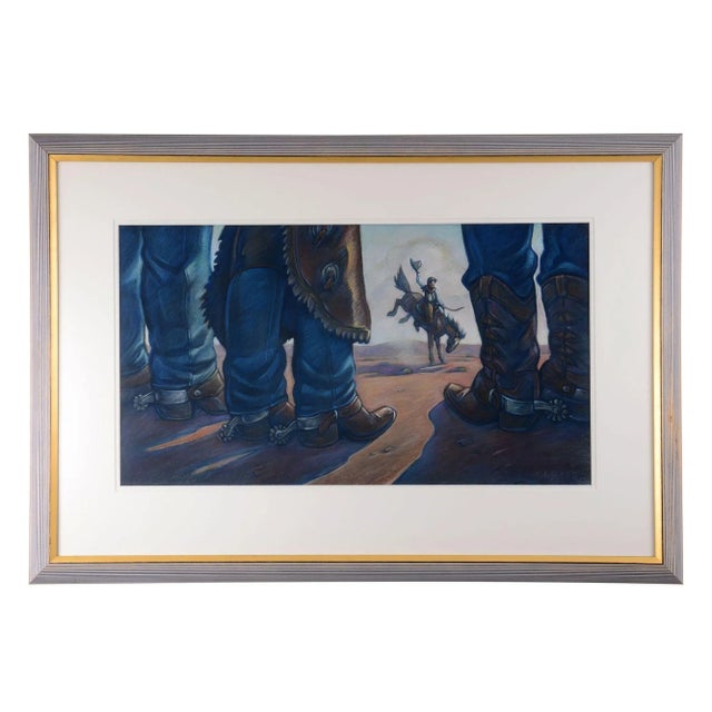 Howard Post "Rider & Boots" Pastel on Paper For Sale - Image 6 of 6