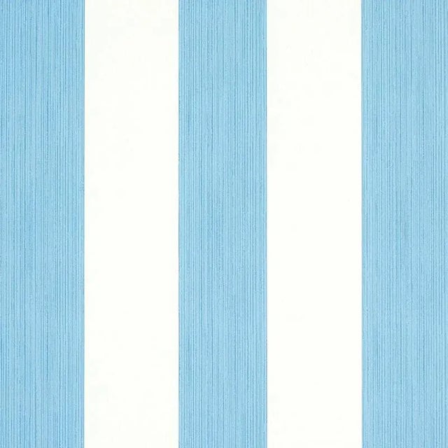 Schumacher Edwin Stripe Wide Wallpaper in Ocean For Sale