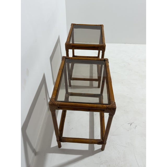 1960s Bamboo Nightstands with Glass Top, Italy, 1960, Set of 2 For Sale - Image 5 of 12