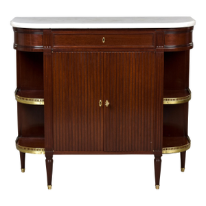 Louis XVI Style Marble Top Buffet With Reeded Doors and Brass Galleries