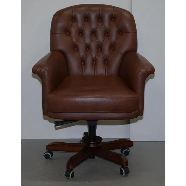Brown Leather Chesterfield Captain's Armchair For Sale - Image 12 of 14