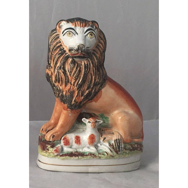 19th Century English Staffordshire Lions with Lambs - a Pair For Sale In Austin - Image 6 of 11
