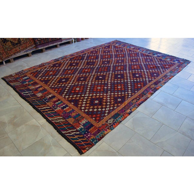 1960s Vintage Handwoven Braided Jajim Turkish Kilim Rug - 8′6″ X 12′8″ For Sale - Image 6 of 11