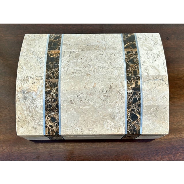 Traditional Vtg. Tessellated Travertine Stone Rectangular Inlaid Dome Top Lidded Box For Sale - Image 3 of 13