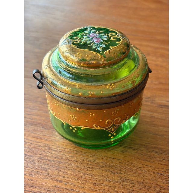 Victorian Moser Art Green Glass and Enamel Bohemian Dresser Box For Sale - Image 9 of 13