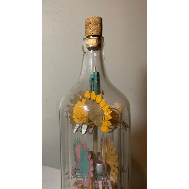Antique Handmade Whimsical Folk Art Mixed Media Wood Glass Sculpture in Bottle For Sale - Image 9 of 18