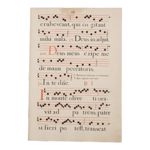 17th Century Latin Antiphonal Music Vellum(?) Manuscript 18" × 12" Four Pages 24" Wide X 18" High When Opened Center Pages 81, 82, 83 & 84
