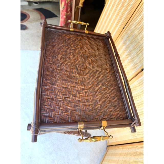 Wood Vintage Ralph Lauren Home Butler's Tray Table | British Colonial Rattan & Brass For Sale - Image 7 of 18