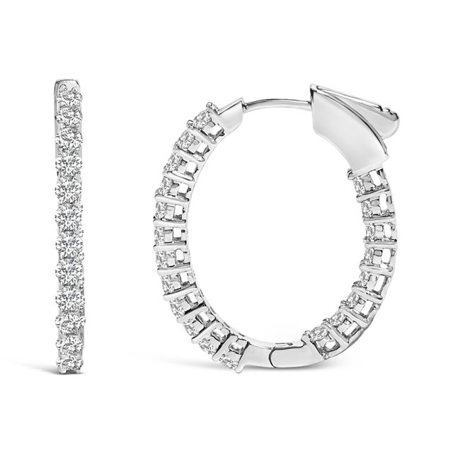 Contemporary 14K White Gold 1.0 Cttw Oval Lab Grown Diamond Hoop Earrings For Sale - Image 3 of 5