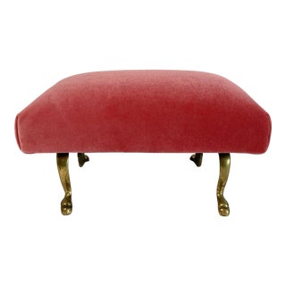Velvet Footstool W/ Brass Lions Feet For Sale