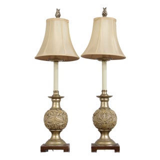 Pair Uttermost Acanthus Leaf Carved Urn Lamps For Sale