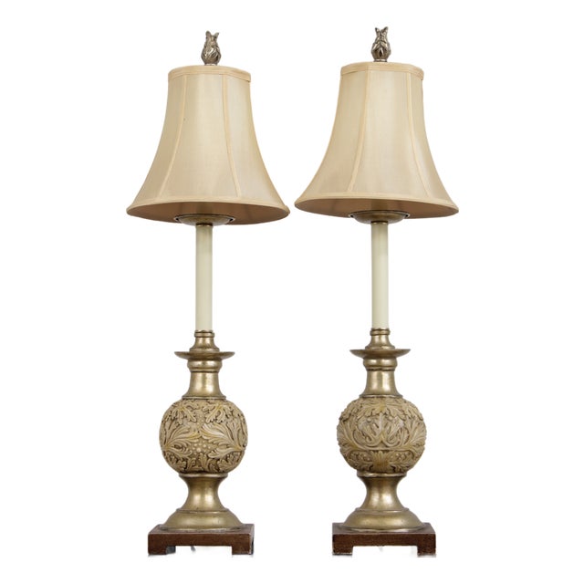 Pair Uttermost Acanthus Leaf Carved Urn Lamps For Sale