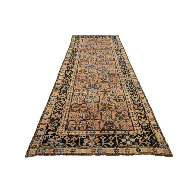 Gallery Size Antique Karabaugh Handmade Wool Rug in Peach With Allover Design For Sale - Image 9 of 10