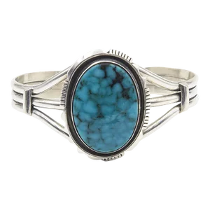 Late 20th Century Southwest Native American Turquoise Sterling Silver Cuff Bracelet
