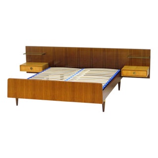 Vintage Double Bed with Floating Nightstands in Teak, 1960s For Sale