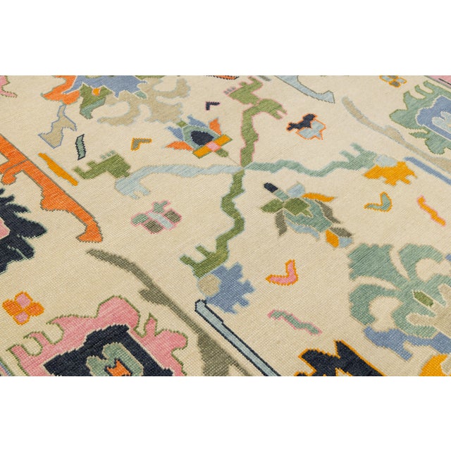 Contemporary Hand-Knotted Oushak Style Wool Rug in Ivory, Soft Blue, & Pastel For Sale In New York - Image 6 of 12