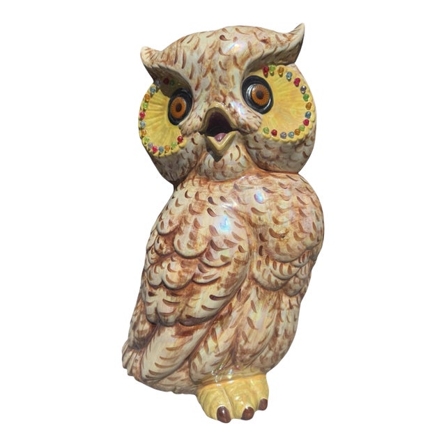 Large Vintage Tonalá Mexican Folk Art Owl Sculpture, Signed r.a.f. For Sale