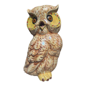 Large Vintage Tonalá Mexican Folk Art Owl Sculpture, Signed r.a.f.
