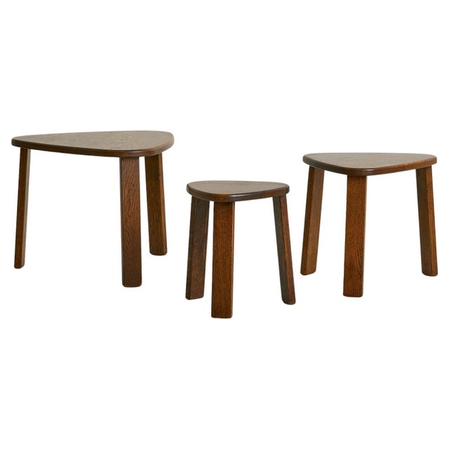 Set of Three French Oak Triangular Nesting Tables, 1970s For Sale - Image 17 of 18