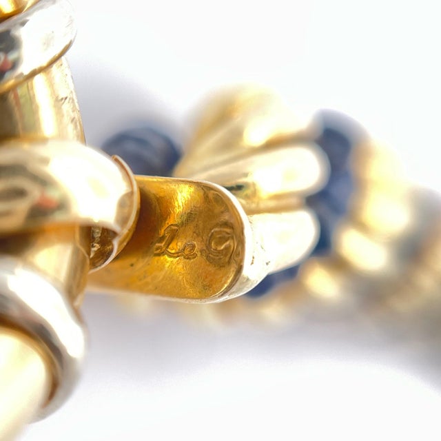 Metal 18k Yellow Gold Rope Bracelet With Blue Sapphire Accents For Sale - Image 7 of 7