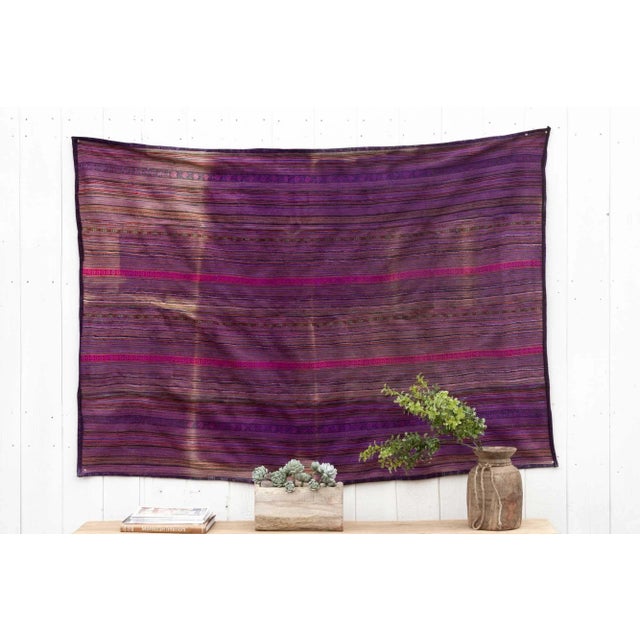 Large Vintage Purple Stripe Central American Throw For Sale - Image 9 of 9
