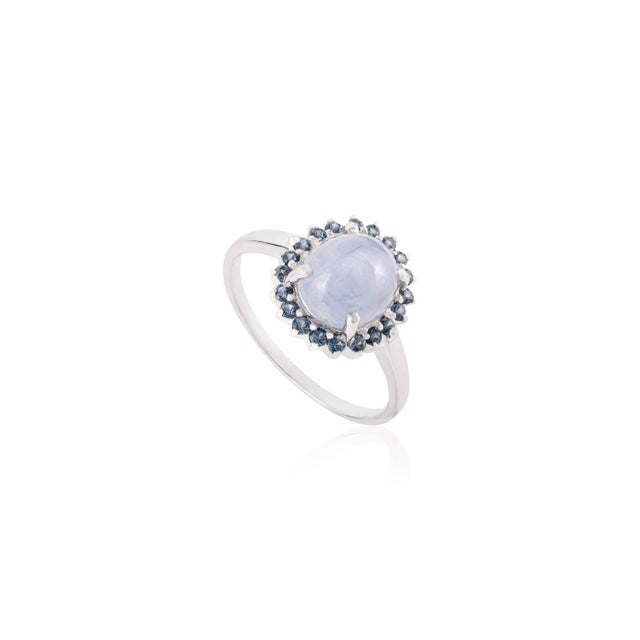 Natural 3.07 Ct Star Sapphire Halo Ring With Blue Sapphire in 14k Gold Size 7 For Sale - Image 4 of 18