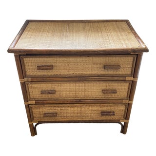 Vintage Rattan and Bamboo Cane Chest of 3 Drawers, 1970s For Sale