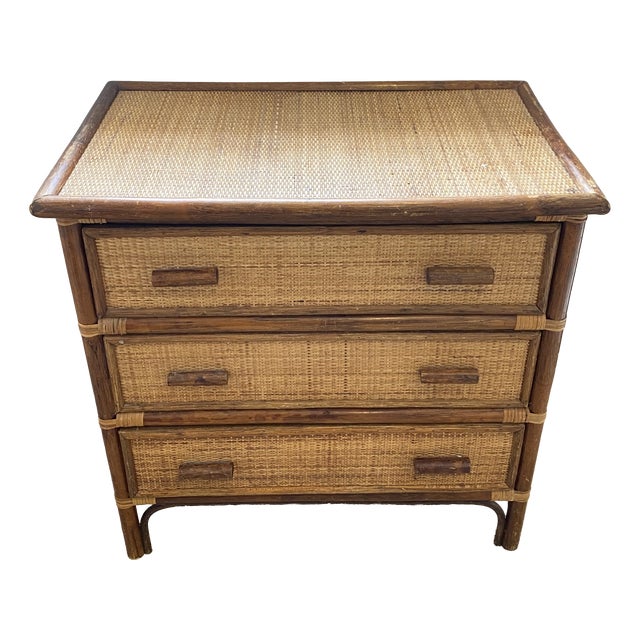 Vintage Rattan and Bamboo Cane Chest of 3 Drawers, 1970s For Sale