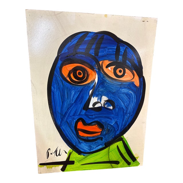 1970s Peter Keil Original Blue Face Painting For Sale