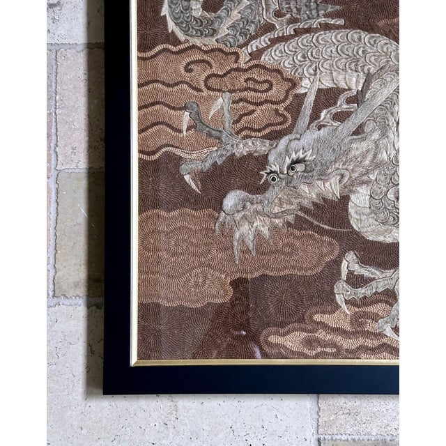 Framed Japanese Embroidery Dragon Tapestry Meiji Period For Sale - Image 11 of 16