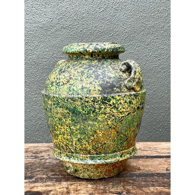 Vintage Speckled Pottery Vessel For Sale - Image 11 of 12