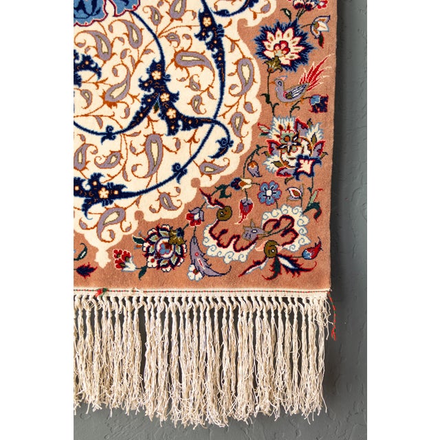 Blue 1970s Persian Isfahan Wool and Silk Hand Knotted Wall Hanging For Sale - Image 8 of 16