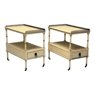 Kittinger, Hollywood Regency Style, Side Tables, Faux Bamboo Painted Wood, Brass For Sale