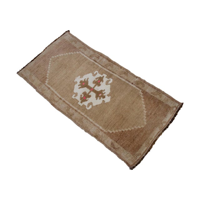 1960s Small Turkish Rug Yastik Hand Knotted Undyed Organic Wool Petite Rug Mat Doormat - 19'' X 39'' For Sale - Image 5 of 14