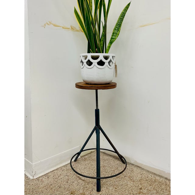 Vintage Industrial Stool With Solid Wood Round Seat and Metal Tripod Base For Sale - Image 10 of 10