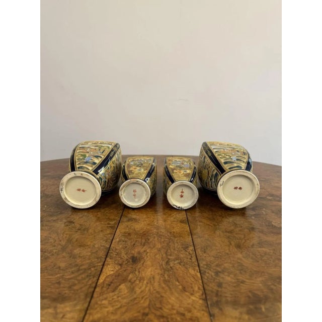 1900 - 1909 Antique Japanese Satsuma Vase Set, 1900, Set of 4 For Sale - Image 5 of 10