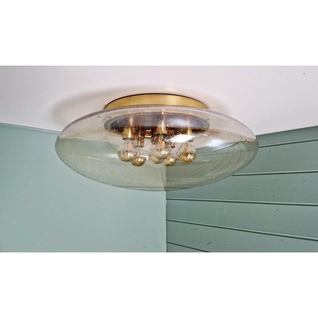 Large Ceiling Light in Brass and Bubbled Blown Glass from Glashütte Limburg, 1970s For Sale - Image 13 of 13